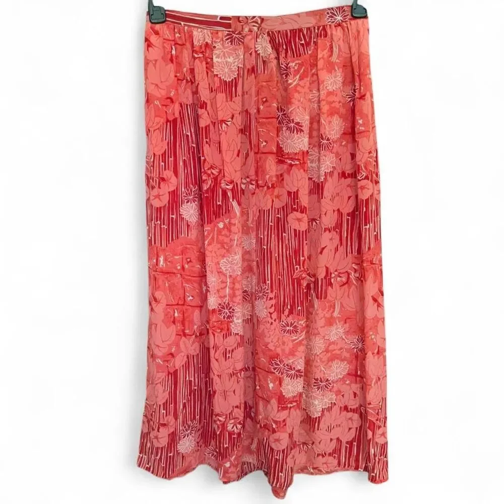 Vtg Carole Little for Saint Tropez West Silk Floral Maxi Skirt Coral Pink 12